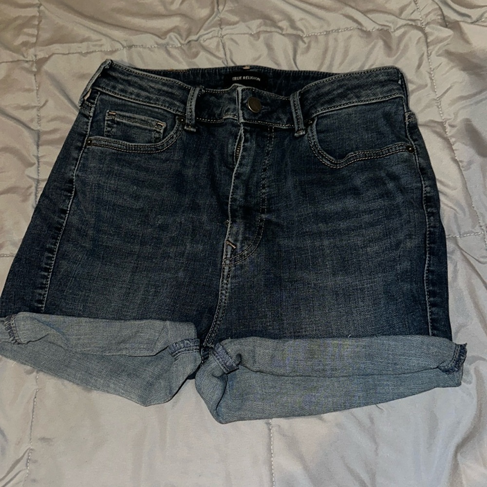 Dark wash denim shorts